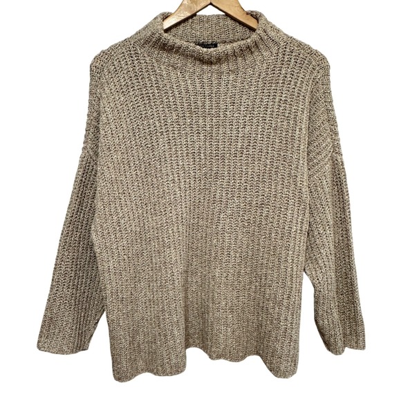 Eileen Fisher Sweaters - Eileen Fisher Open Knit Sweater Womens XL 100% Organic Cotton Mock Neck Neutral